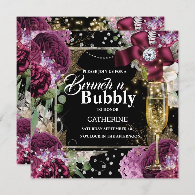 Convites Vintage rosa chique bubbles glitam (Frente/Verso)