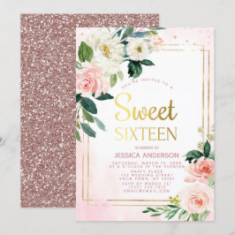 Convites Vintage Rosa cor-de-rosa Dourada, brilhante Dezess
