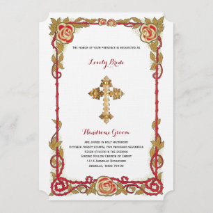 Convites Vintage Rosa Cross Christian Wedation