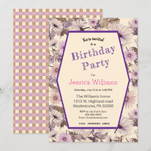 Convites Vintage, Rosa E Pêssego, Aniversário Floral