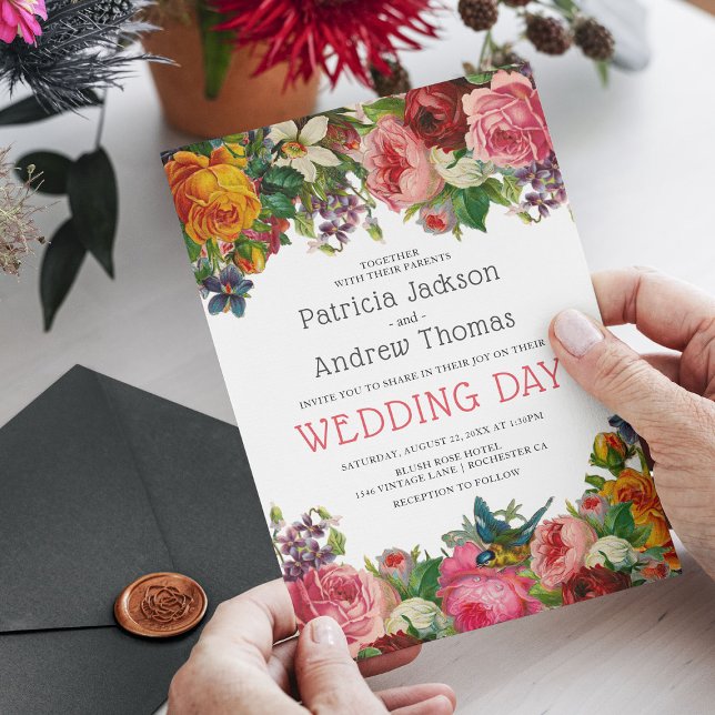 Convites Vintage Rosa Floral Wedding (Criador carregado)