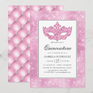 Convites Vintage Rosa Mascarada Quinceañera