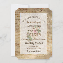 Convites Vintage Rosa Musical Notes Wedding