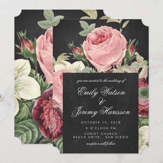 Convites Vintage Rosa Pink Chalkboard Invitation (Frente/Verso)