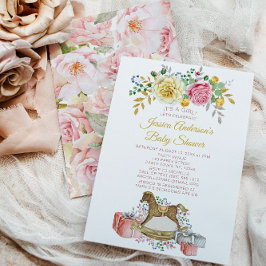 Convites Vintage Rosa Rosa Rosa Floral, Chá de fraldas de C