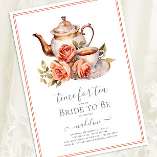 Convites Vintage Rosa Time for Tea Chá de panela