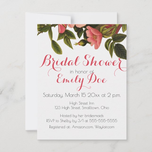 Convites Vintage Rosas Belos Botânicos Rosa (Frente)