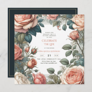 Convites Vintage Rosas Celebração do Poema Memorial da Vida