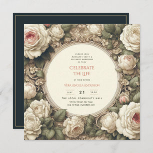 Convites Vintage Rosas Celebração do Poema Memorial da Vida