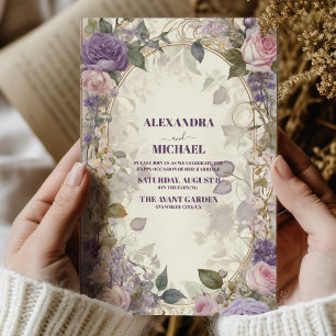 Convites Vintage Rosas Púrpuras Rosa Casamento Floral