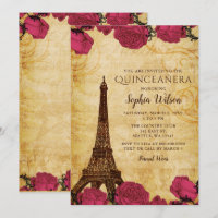 Vintage Rosas Rosa Eiffel Torre Quinceañera