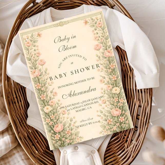 Convites Vintage Rose Botanical Baby Shower (Criador carregado)