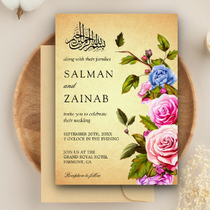 Convites Vintage Roses Bouquet Islamic Wedding Invitation