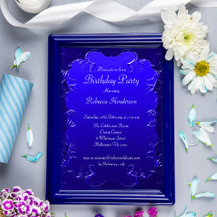 Convites Vintage Royal Blue Flourish Aniversário