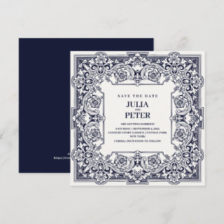 Convites Vintage Royal Blue Salve A Data Casamento