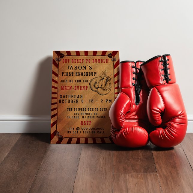 Convites Vintage Rumble First Knockout Boxday (Vintage Rumble First Knockout Boxing Birthday Invitation)