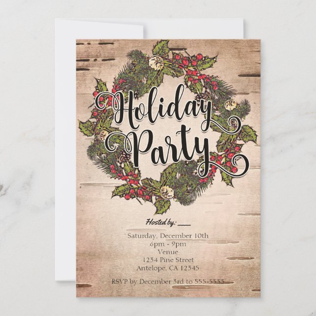 Convites Vintage Rustic Birtic Holiday Party (Frente)