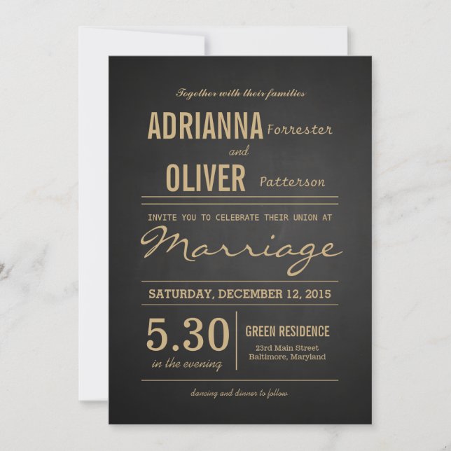 Convites Vintage Rustic Chalkboard Wedding Script (Frente)