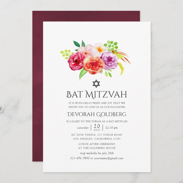 Convites Vintage Rustic Charm Bat Mitzvah (Frente/Verso)