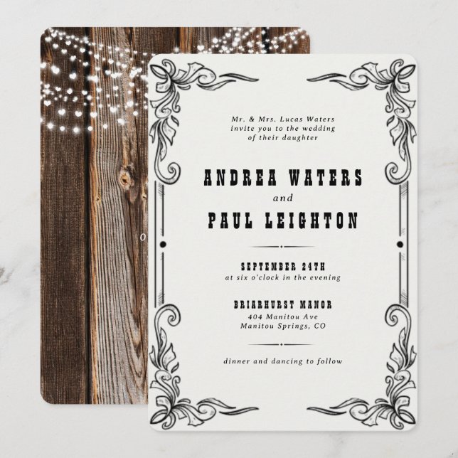 Convites Vintage Rustic Elegant Wedding (Frente/Verso)