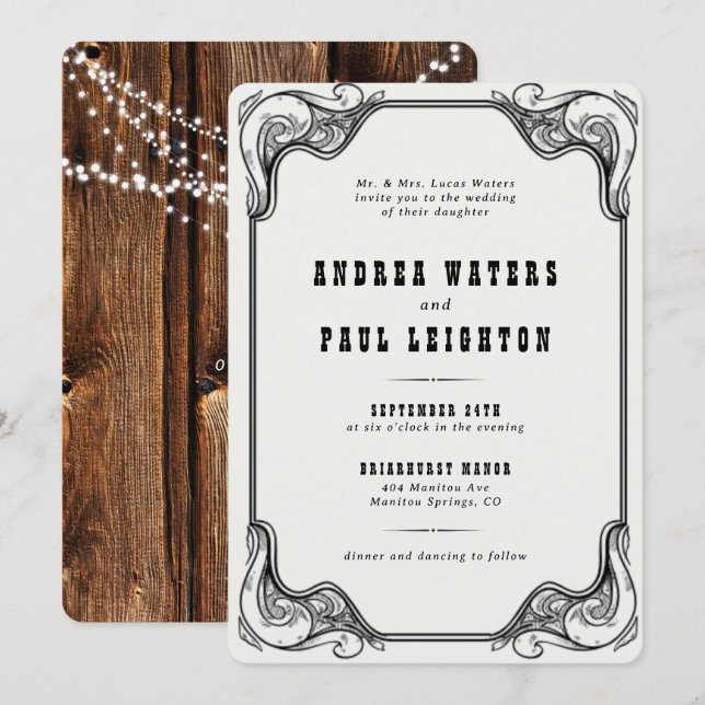 Convites Vintage Rustic Elegant Wedding (Frente/Verso)