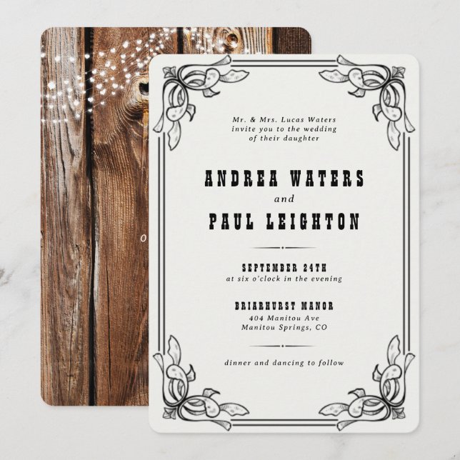 Convites Vintage Rustic Elegant Wedding (Frente/Verso)