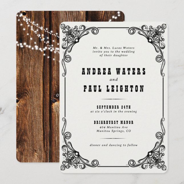 Convites Vintage Rustic Elegant Wedding (Frente/Verso)