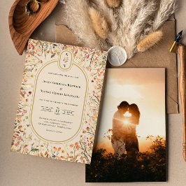 Convites Vintage Rustic Fall Beige Wedding Monograma Foto
