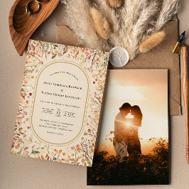Convites Vintage Rustic Fall Beige Wedding Photo
