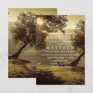 Convites Vintage Rustic Fall Tree String of Lights Casament