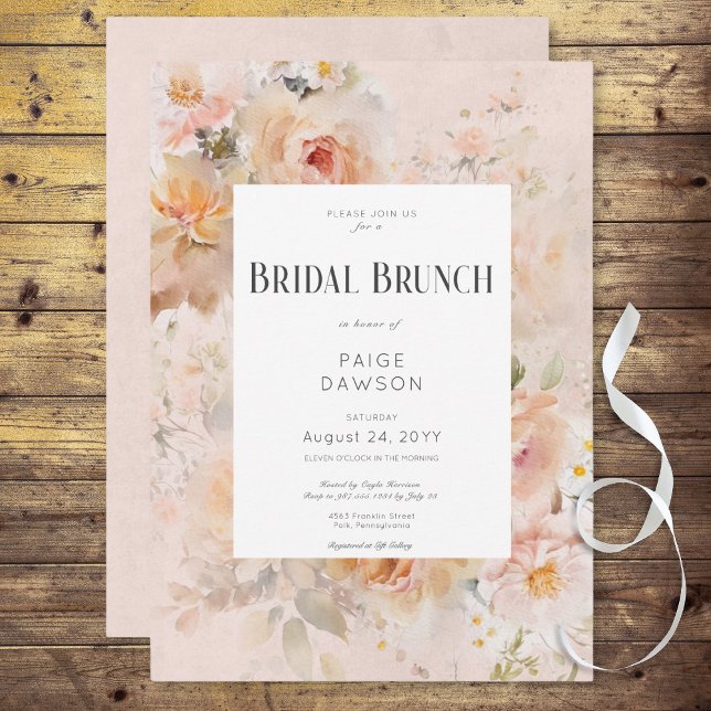Convites Vintage Rustic Floral Frame Bridal Brunt (Vintage Rustic Pink Floral Frame Bridal Brunch Invitation)