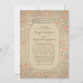 Convites Vintage Rustic Floral Mason Jar Wedding