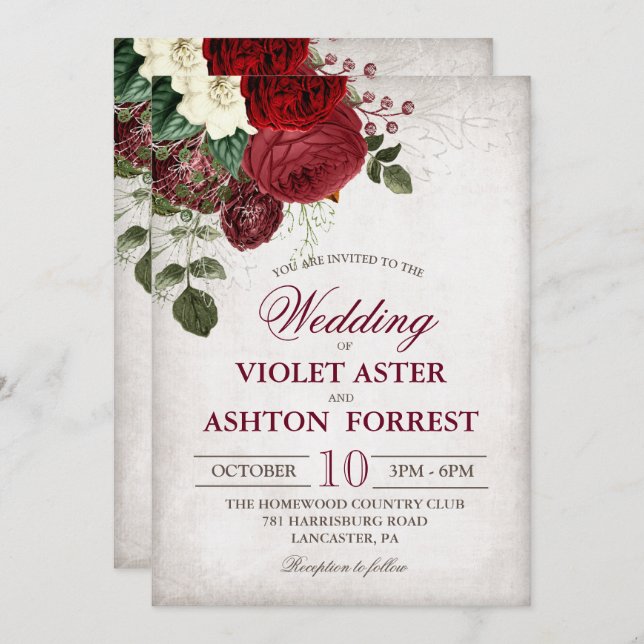 Convites Vintage Rustic Floral Weditation (Frente/Verso)