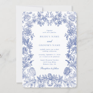 Convites Vintage Rustic French Blue Floral Casamento