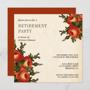 Convites Vintage Rustic Orange Floral Retirement Party