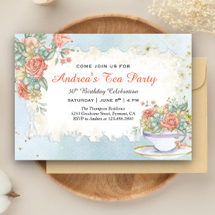Convites Vintage Rustic Pastel Floral Birthday Tea Party