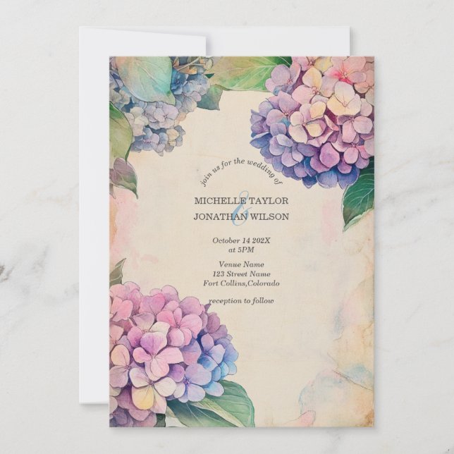 Convites Vintage Rustic Pastel Hydrangea Flower (Frente)