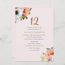 Convites Vintage Rustic Peach Floral 12 Birthday Invite