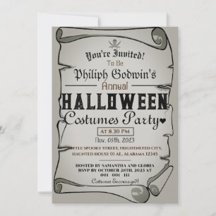 Convites Vintage Rustic Pirates Festa de Figurino de Hallow