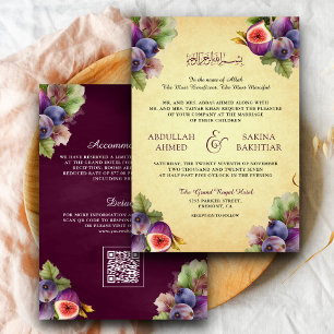 Convites Vintage Rustic Purple Figs QR Code Muslim Casament