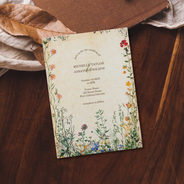 Convites Vintage Rustic Retro Meadow Wildflower (vintage wildflower wedding)