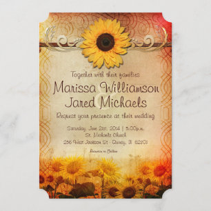 Convites Vintage Rustic Sunflower Country Casamento Convida