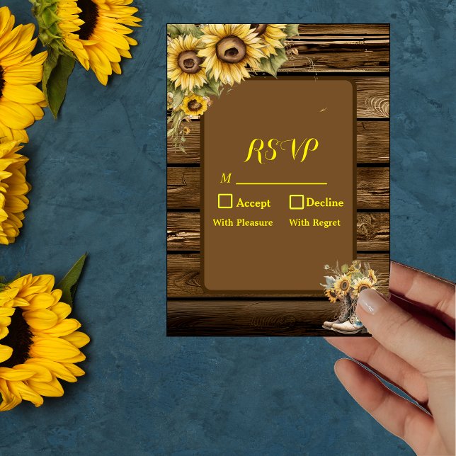 Convites Vintage Rustic Sunflower Country RSVP Card (Criador carregado)