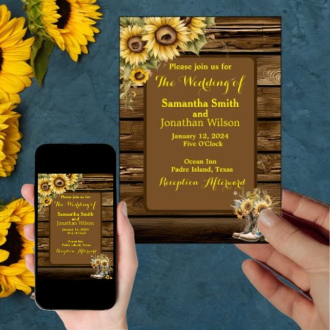 Convites Vintage Rustic Sunflower Country Wedding (Criador carregado)