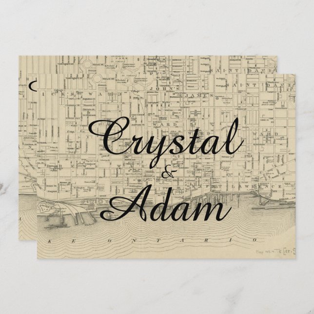 Convites Vintage Rustic Toronto Map Weditation (Frente/Verso)