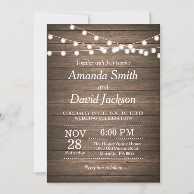 Convites Vintage Rustic Weding Invitation Wood Country (Frente)