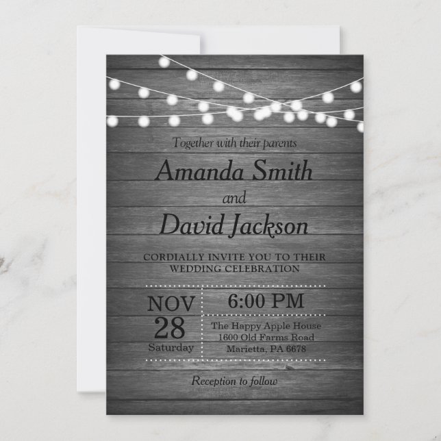 Convites Vintage Rustic Weding Invitation Wood Country (Frente)