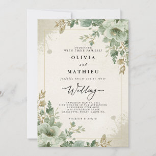 Convites Vintage Sage Green Botanical Floral Wedding