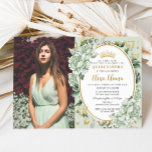 Convites Vintage Sage Green Floral Butterflies Quinceañera<br><div class="desc">Personalize este vintage chic red floral Quinceañera / Fotografia de 16 anos feita com facilidade e rapidez. Basta clicar no botão personalizar para editar os textos, alterar as fontes e as cores das fontes. Apresentando flores verdes, borboletas e um espaço oval cortado com cores aquáticas moles, para colocar todos os...</div>