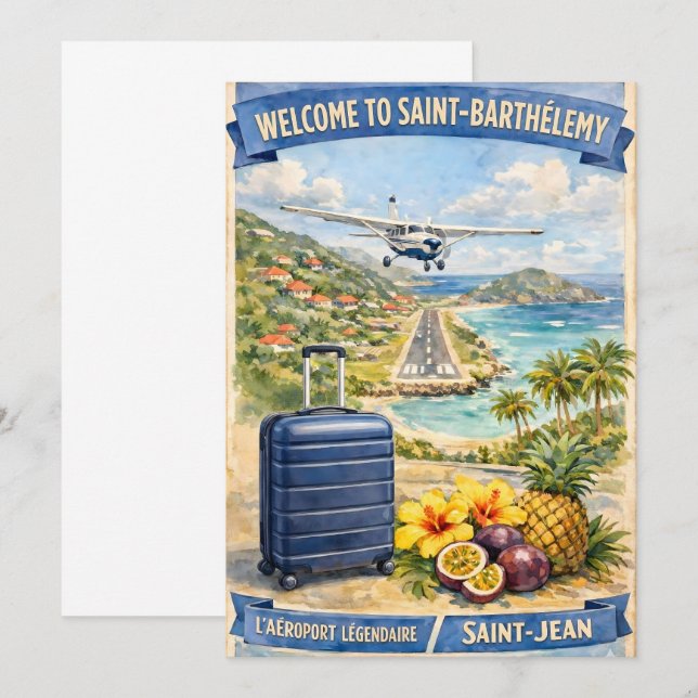 Convites Vintage Saint-Barthélemy Airport / (Frente/Verso)